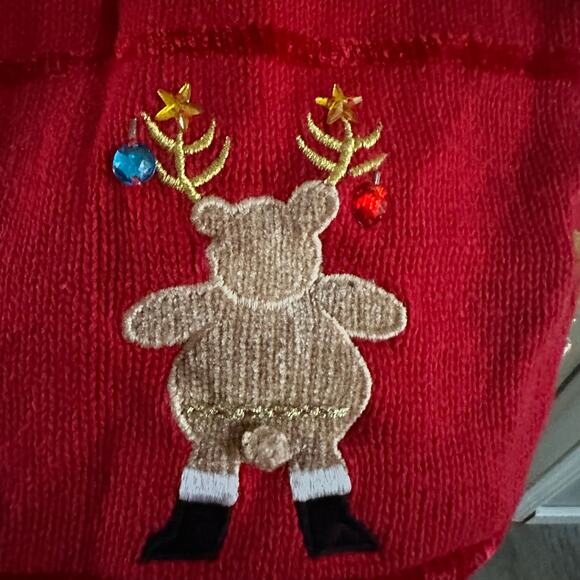 The Quaker Factory Christmas cardigan sweater Red Reindeer Large vintage 1990s - Picture 7 of 11